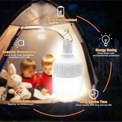 Luz de Emergência 60W – Lanternas LED USB Recarregáveis para Camping, Hiking, Esportes e Entretenimento ao Ar Livre