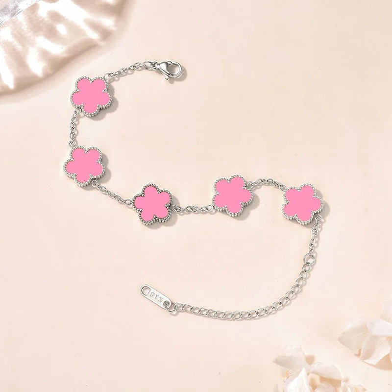 Pulseiras Femininas Lucky Clover, Flores Dupla Face, Joias de Presente, Pulseira de Aço Inoxidável, Pulseiras Banho de Ouro para Homens