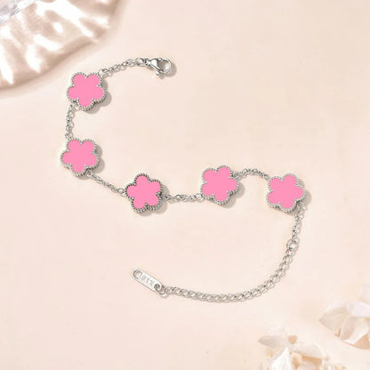 Pulseiras Femininas Lucky Clover, Flores Dupla Face, Joias de Presente, Pulseira de Aço Inoxidável, Pulseiras Banho de Ouro para Homens