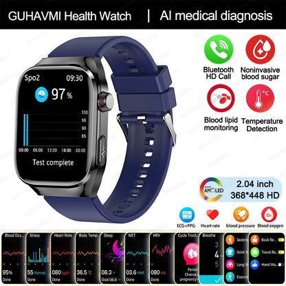 Novo Smartwatch para Homens com Monitoramento de Ácido Úrico, Gordura no Sangue, Glicose no Sangue, ECG+PPG, Pressão Arterial, Chamadas Bluetooth e Funções Esportivas - Compatível com Xiaomi
