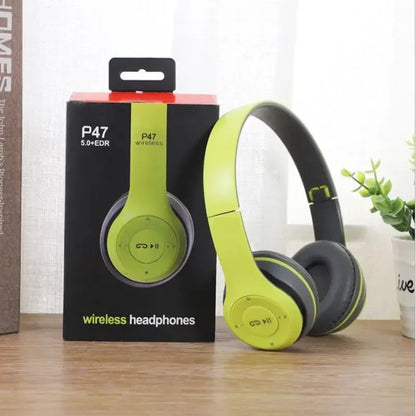P47 Fone de Ouvido Bluetooth 5.0 Sem Fio Dobrável HIFI Stereo com Graves - Headset para Crianças, Presente com Microfone e Adaptador USB para iPhone e Jogos