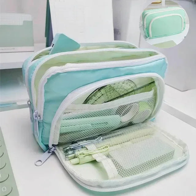 Estojo de Lápis Preto Grande Capacidade à Prova de Sujeira, Estojo Estético para Escola, Organizador de Material Escolar, Estojo de Caneta para Meninos e Meninas, Suprimentos Escolares
