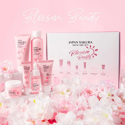 Kit de Cuidados com a Pele Sakura – 6 Peças para o Rosto (Creme Facial, Sérum, Tônico, Limpeza Facial, Protetor Solar, Creme para os Olhos
