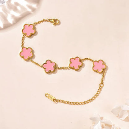 Pulseiras Femininas Lucky Clover, Flores Dupla Face, Joias de Presente, Pulseira de Aço Inoxidável, Pulseiras Banho de Ouro para Homens