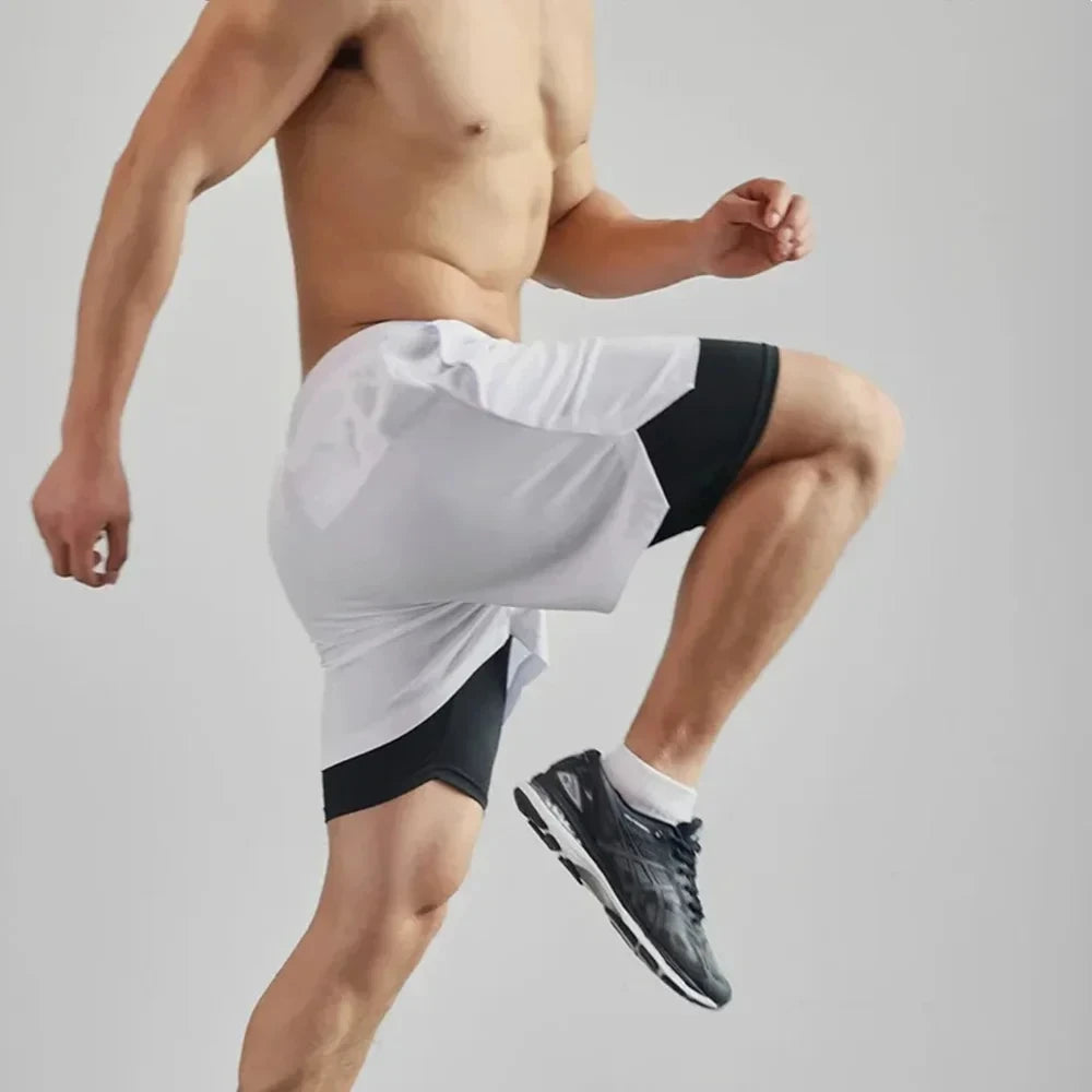 Shorts esportivos masculinos dois em um respirável casual de secagem rápida shorts de camada dupla verão correndo calças esportivas M-3XL