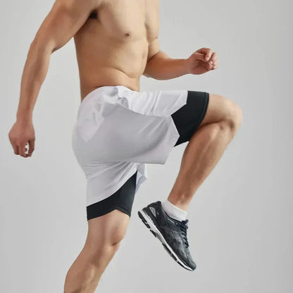 Shorts esportivos masculinos dois em um respirável casual de secagem rápida shorts de camada dupla verão correndo calças esportivas M-3XL