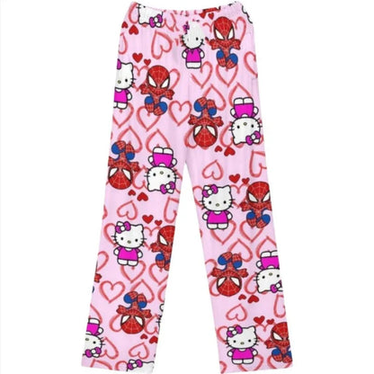 Calças de Pijama Hello Kitty Spider-Man - Algodão, Soltas, Femininas e Masculinas