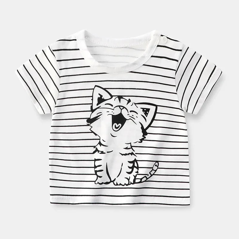 Camiseta Infantil para Meninos e Meninas - Roupas de Verão com Estampa de Desenho Animado, Manga Curta, 100% Algodão
