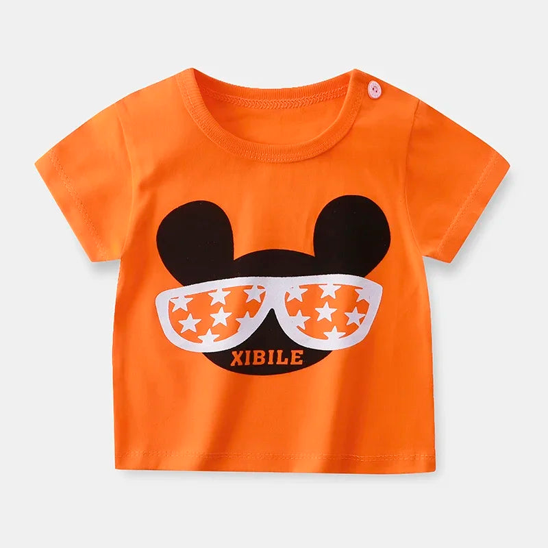 Camiseta Infantil para Meninos e Meninas - Roupas de Verão com Estampa de Desenho Animado, Manga Curta, 100% Algodão