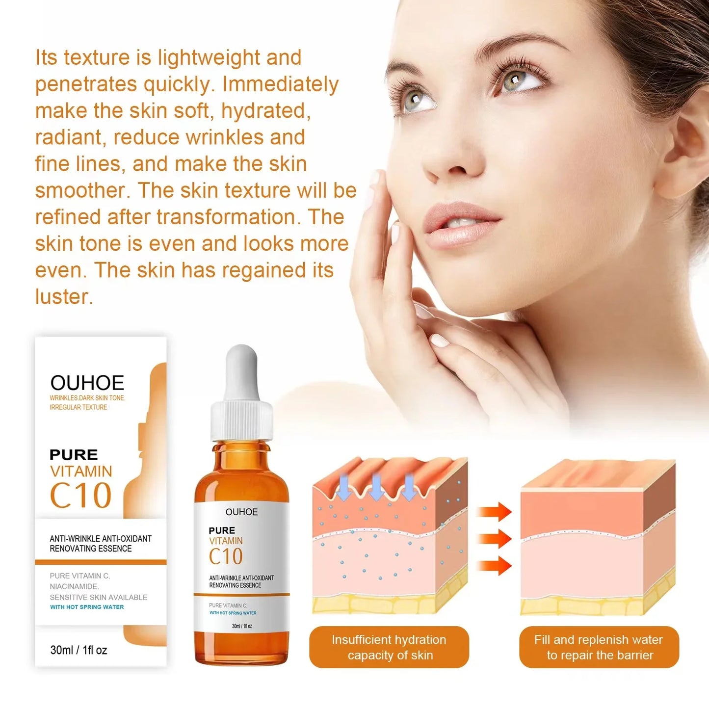 Sérum Facial de Vitamina C | Remover Rugas e Firmar a Pele | Anti-Envelhecimento e Clareador de Pele