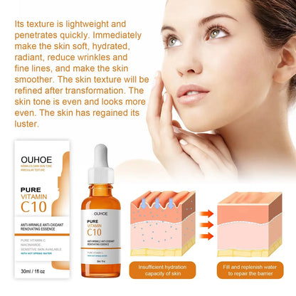 Sérum Facial de Vitamina C | Remover Rugas e Firmar a Pele | Anti-Envelhecimento e Clareador de Pele