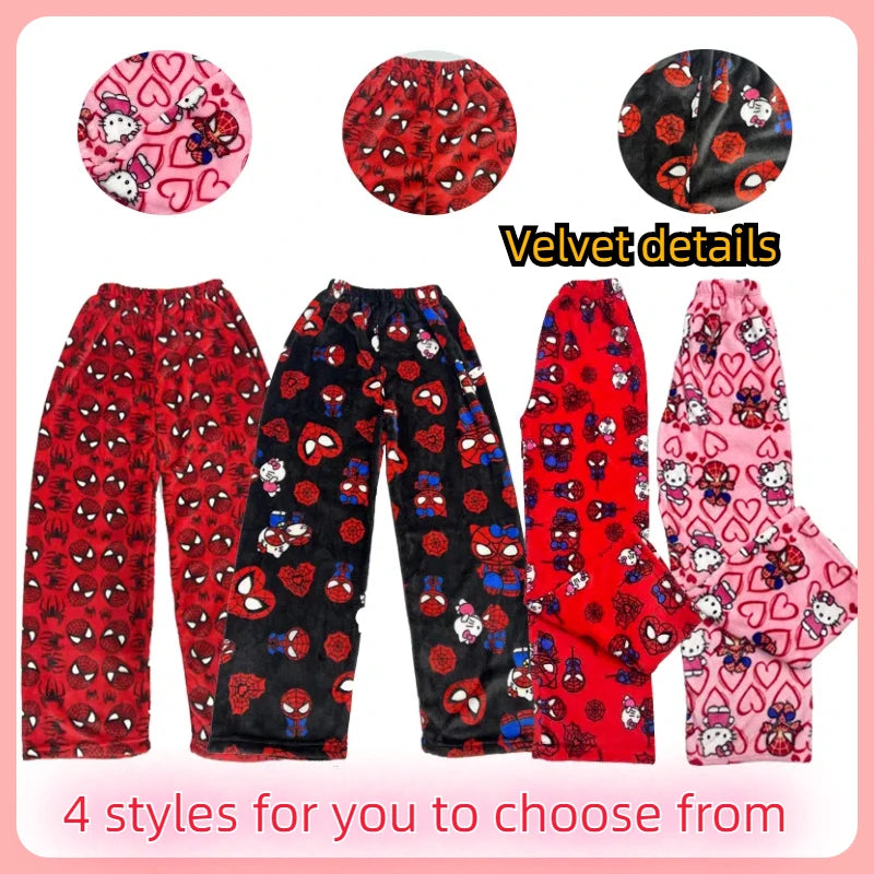 Calças de Pijama Hello Kitty Spider-Man - Algodão, Soltas, Femininas e Masculinas