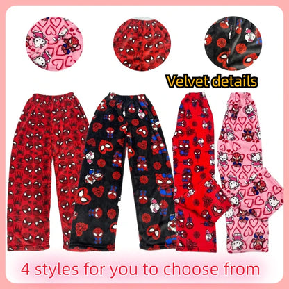 Calças de Pijama Hello Kitty Spider-Man - Algodão, Soltas, Femininas e Masculinas