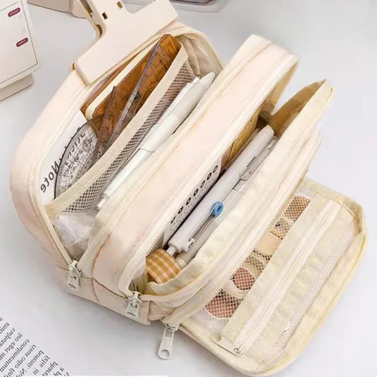 Estojo de Lápis Preto Grande Capacidade à Prova de Sujeira, Estojo Estético para Escola, Organizador de Material Escolar, Estojo de Caneta para Meninos e Meninas, Suprimentos Escolares