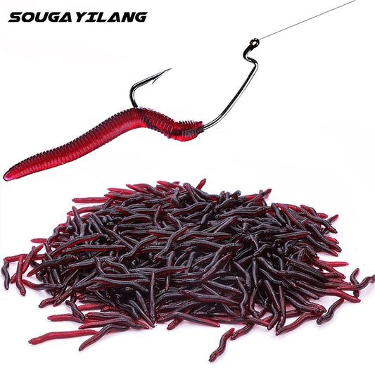 Sougayilang 50-200pcs Iscas de Pesca Macias Simulação de Minhoca 4cm 0.3g Iscas Artificiais Realistas com Cheiro de Peixe Iscas para Bass Equipamento de Pesca