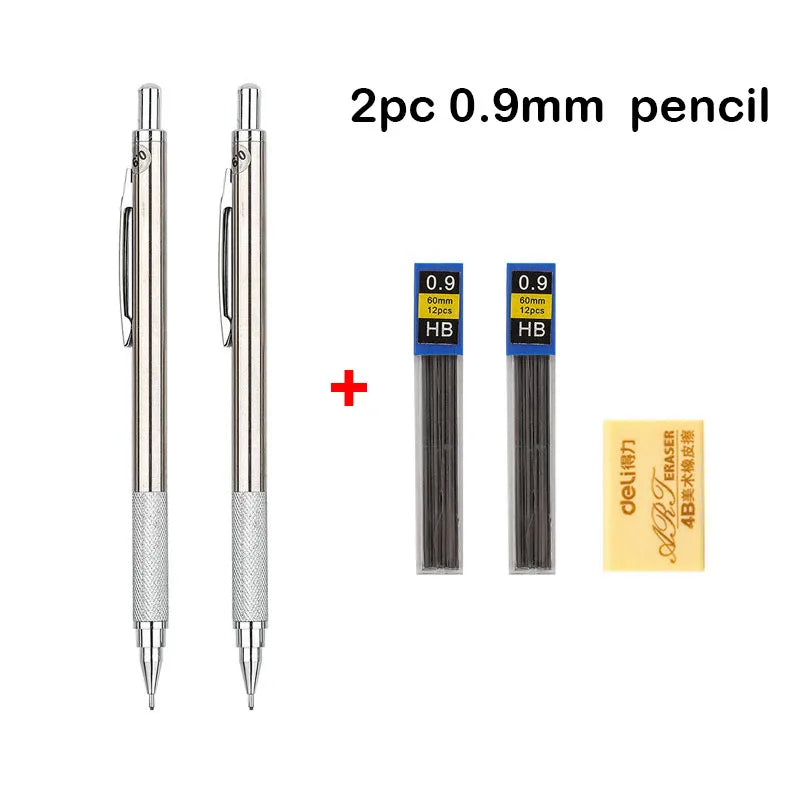Conjunto de Lápis Mecânico 0.3, 0.5, 0.7, 0.9, 1.3, 2.0mm - Lápis Automático de Metal Completo para Desenho e Pintura com Refis para Escritório e Escola
