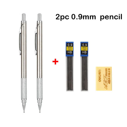 Conjunto de Lápis Mecânico 0.3, 0.5, 0.7, 0.9, 1.3, 2.0mm - Lápis Automático de Metal Completo para Desenho e Pintura com Refis para Escritório e Escola
