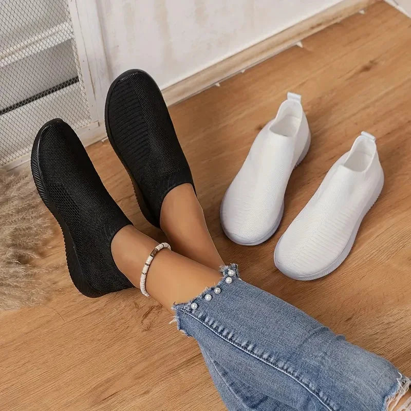 Tênis Feminino de Cor Sólida | Mesh Respirável e Trançado | Leve e Confortável | Para Caminhada, Corrida e Atividades ao Ar Livre