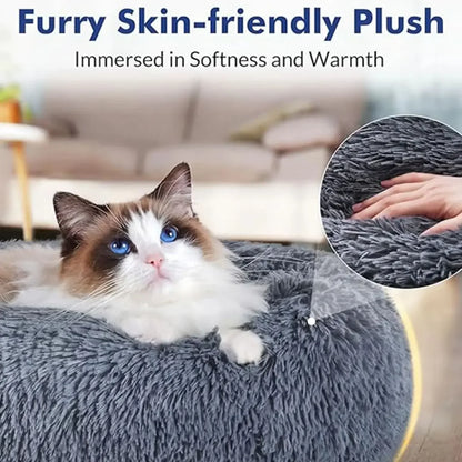 Cama Redonda para Pet 40-90cm – Cama Super Macia para Cães Grandes e Gatos, Casa para Cães de Médio Porte, Cama Aquecida de Pelúcia Longa para Inverno