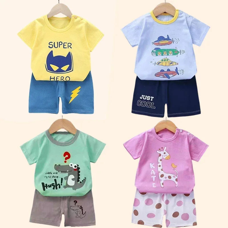 Conjunto Infantil para Filhos - Camiseta e Shorts de Algodão para Meninos e Meninas (2 Peças)