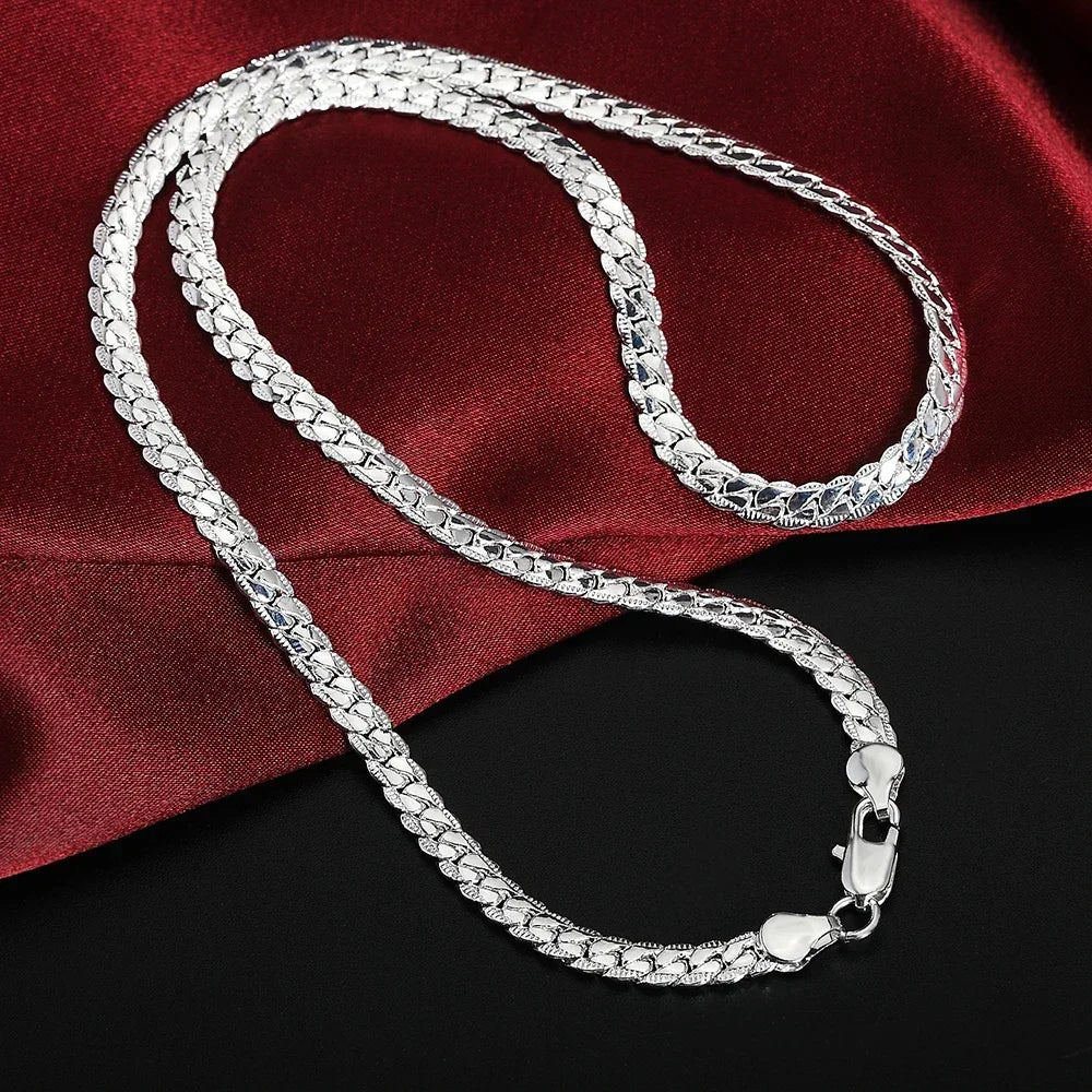Colar de Corrente Lateral Completa 925 Prata Esterlina 5MM com Revestimento em Ouro 18K para Mulheres e Homens - Joias de Casamento e Noivado