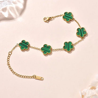 Pulseiras Femininas Lucky Clover, Flores Dupla Face, Joias de Presente, Pulseira de Aço Inoxidável, Pulseiras Banho de Ouro para Homens