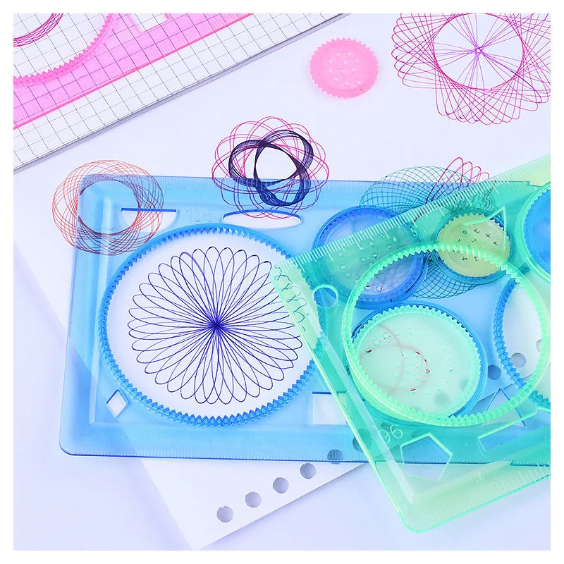 Conjunto de Estênceis de Desenho Geométrico Spirograph - Template de Pintura para Artesanato Criativo e Educacional para Crianças