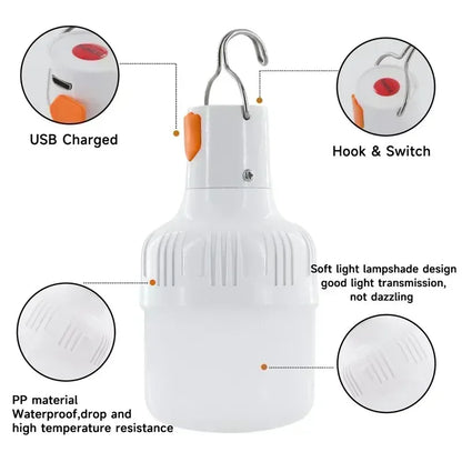 Luz de Emergência 60W – Lanternas LED USB Recarregáveis para Camping, Hiking, Esportes e Entretenimento ao Ar Livre