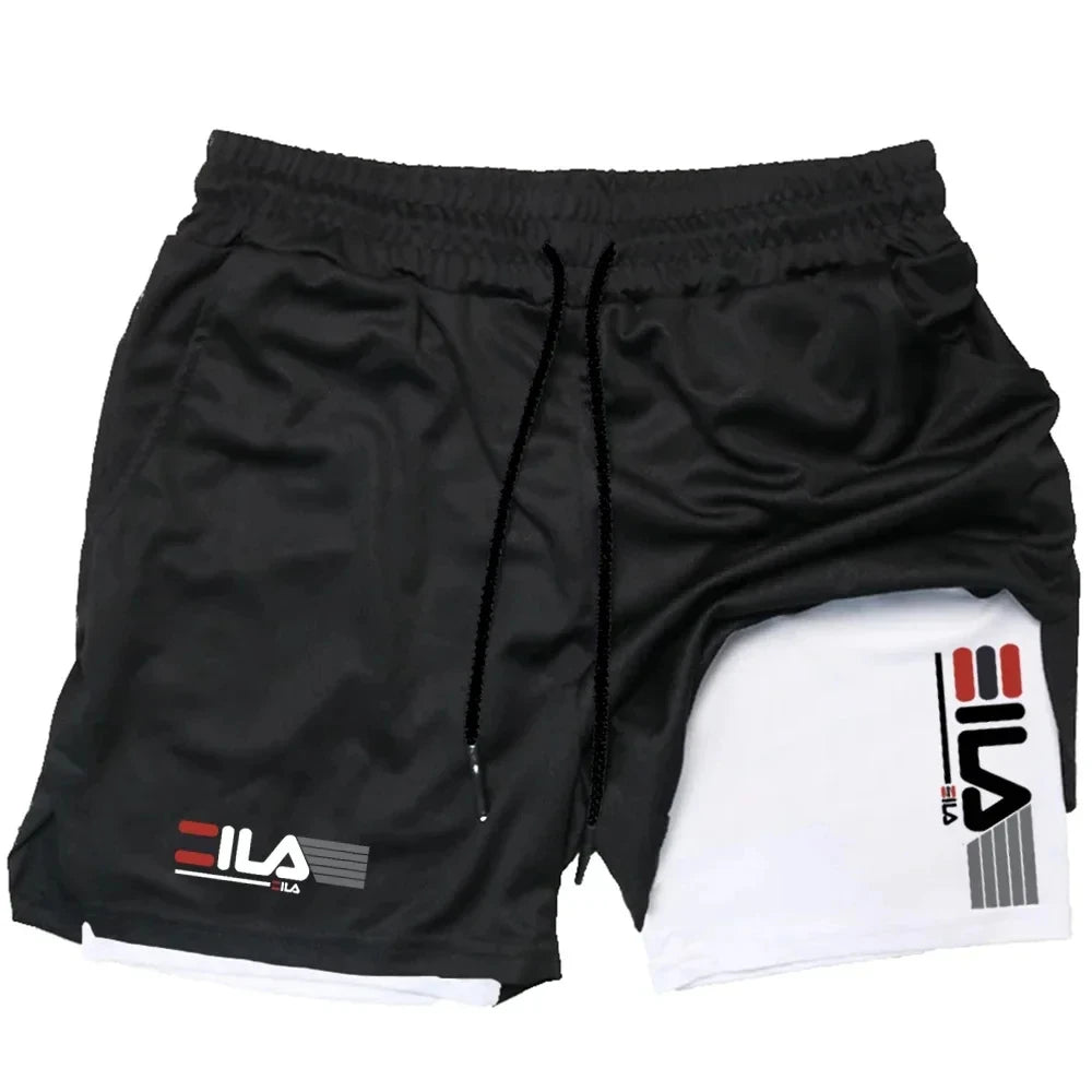 Shorts esportivos masculinos dois em um respirável casual de secagem rápida shorts de camada dupla verão correndo calças esportivas M-3XL
