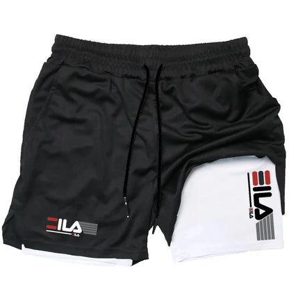 Shorts esportivos masculinos dois em um respirável casual de secagem rápida shorts de camada dupla verão correndo calças esportivas M-3XL