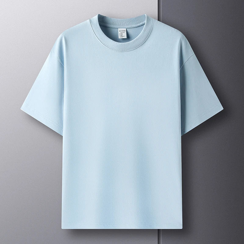 Camiseta Masculina de Manga Curta, Estilo Fashion, Gola Redonda, 100% Algodão Puro, Verão, Alta Qualidade, Respirável, Top de Manga Curta