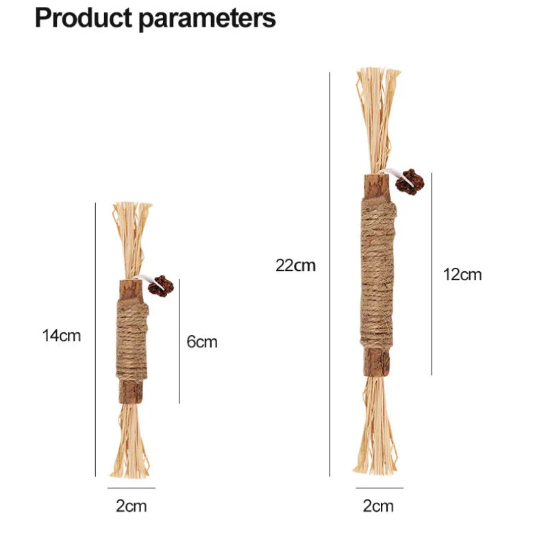 Peça de Brinquedo para Gatos - Bastão de Mastigar de Silvervine, Polygonum, Grama de Raffia, Suprimentos para Animais de Estimação, Bastão para Limpeza de Dentes, Brinquedo de Mastigar para Gatos com Corda de Cânhamo.