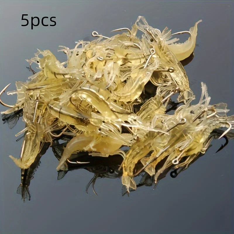 Conjunto de 5/10/20 Iscas de Camarão Goture – Iscas Macias para Pesca de Camarão para Água Doce e Salgada, Isca Luminescente com Gancho Afiado e Pérola