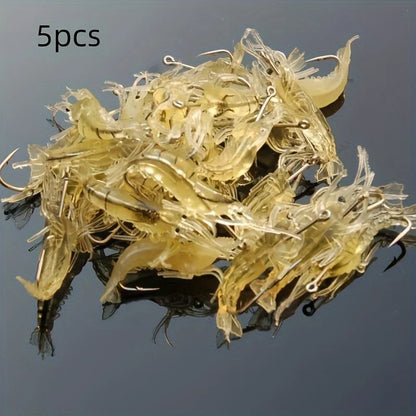 Conjunto de 5/10/20 Iscas de Camarão Goture – Iscas Macias para Pesca de Camarão para Água Doce e Salgada, Isca Luminescente com Gancho Afiado e Pérola