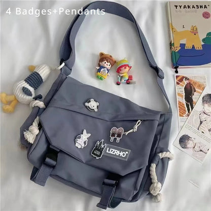 Bolsa de Ombro de Nylon para Mulheres, Grande Capacidade, Estilo Retrô, Tipo Carteiro, Bolsa Transversal