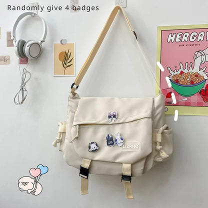 Bolsa de Ombro de Nylon para Mulheres, Grande Capacidade, Estilo Retrô, Tipo Carteiro, Bolsa Transversal