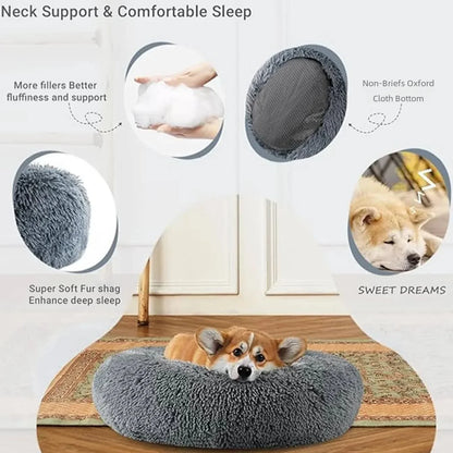 Cama Redonda para Pet 40-90cm – Cama Super Macia para Cães Grandes e Gatos, Casa para Cães de Médio Porte, Cama Aquecida de Pelúcia Longa para Inverno