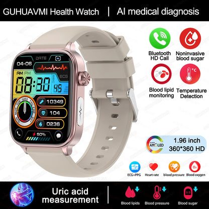 Novo Smartwatch para Homens com Diagnóstico Médico AI - Monitoramento de Lipídios no Sangue, Ácido Úrico, Glicose no Sangue, ECG+PPG, Chamadas Bluetooth, e Funções de Saúde