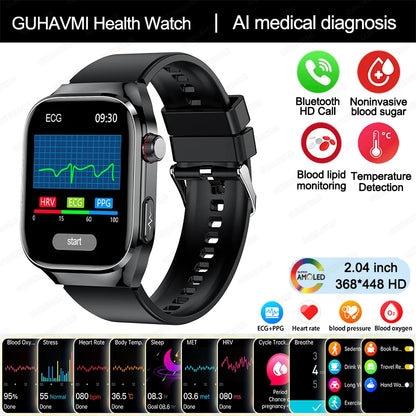 Novo Smartwatch para Homens com Monitoramento de Ácido Úrico, Gordura no Sangue, Glicose no Sangue, ECG+PPG, Pressão Arterial, Chamadas Bluetooth e Funções Esportivas - Compatível com Xiaomi