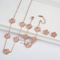 Conjunto de Joias Femininas 18k Banho de Ouro - Colar, Brincos e Pulseira com Flor de Cinco Pétalas para Festa e Uso Diário