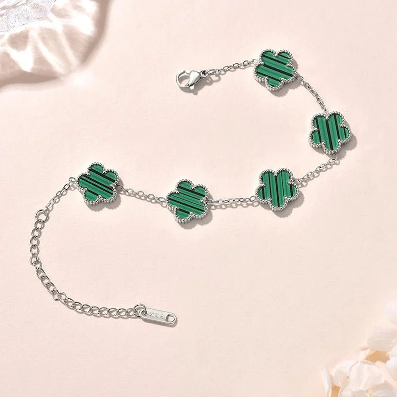 Pulseiras Femininas Lucky Clover, Flores Dupla Face, Joias de Presente, Pulseira de Aço Inoxidável, Pulseiras Banho de Ouro para Homens