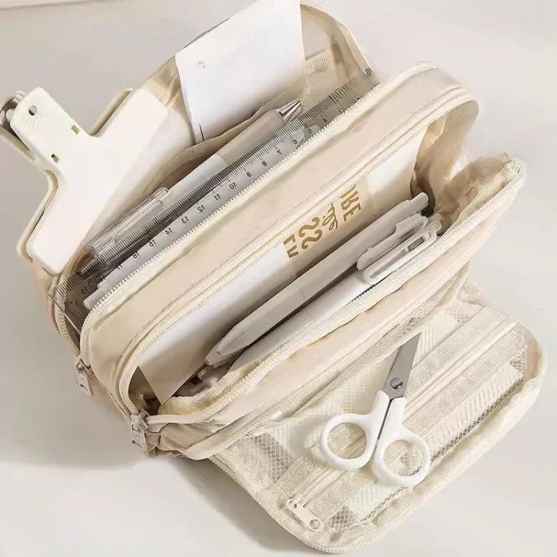 Estojo de Lápis Preto Grande Capacidade à Prova de Sujeira, Estojo Estético para Escola, Organizador de Material Escolar, Estojo de Caneta para Meninos e Meninas, Suprimentos Escolares