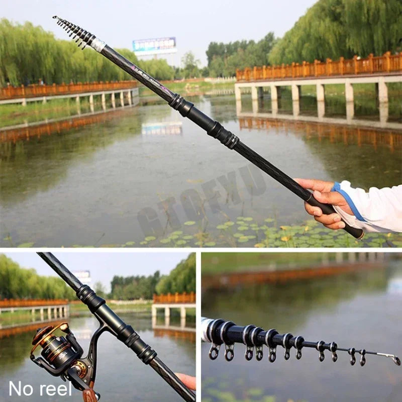 Vara de Pesca Telescópica de Carbono para Pesca em Rocha, Ultra Leve, para Isca, Carpa, Viagem, Pesca no Oceano e Pesca com Carretilha