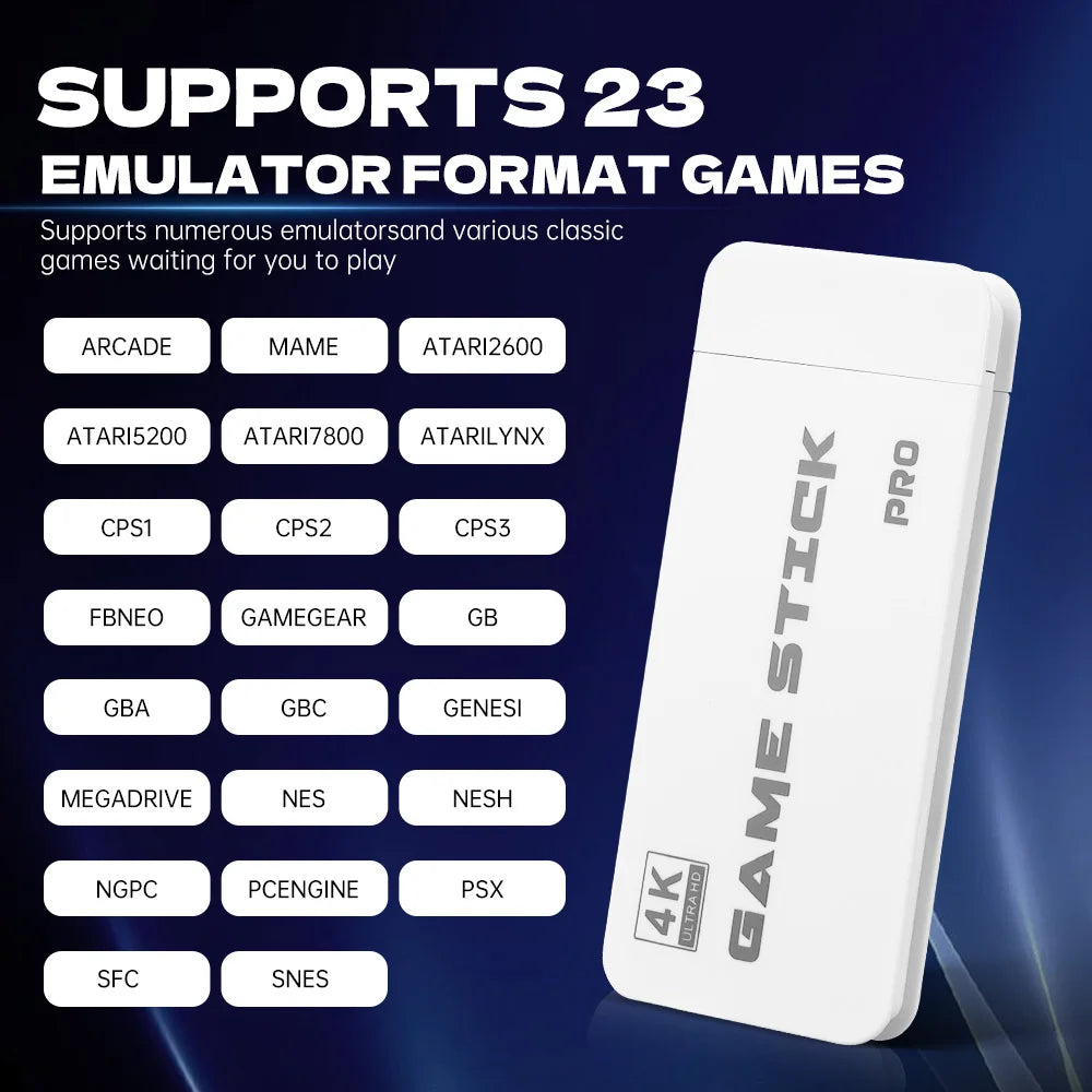 M15 Game Stick 4K Mini Retro Video Game Console com 20.000 Jogos Integrados e Controle Sem Fio para 2 Jogadores