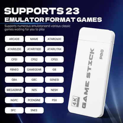 M15 Game Stick 4K Mini Retro Video Game Console com 20.000 Jogos Integrados e Controle Sem Fio para 2 Jogadores