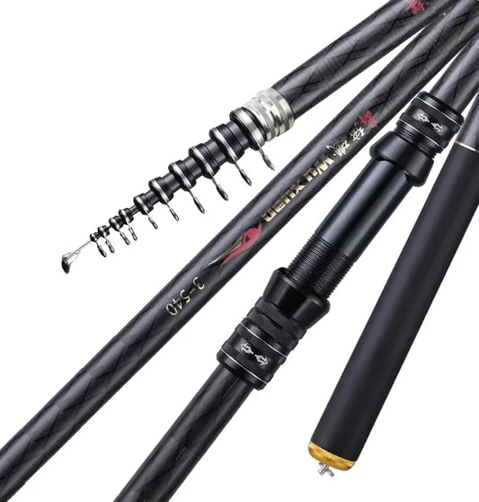 Vara de Pesca Telescópica de Carbono para Pesca em Rocha, Ultra Leve, para Isca, Carpa, Viagem, Pesca no Oceano e Pesca com Carretilha