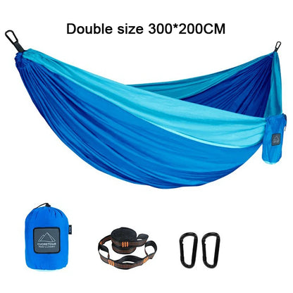 Rede de Camping Portátil em Tecido de Pára-quedas de Nylon - Tamanho Único e Duplo para Atividades ao Ar Livre, Caminhadas e Jardim