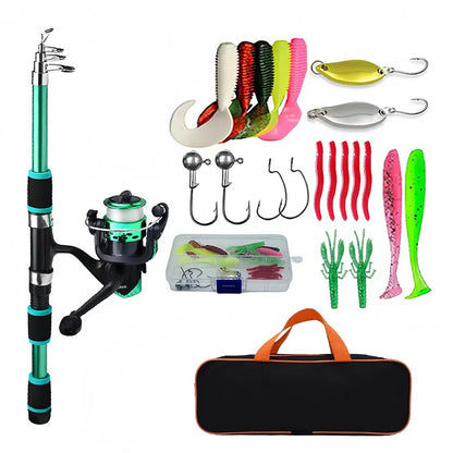 Conjunto Completo de Vara de Pesca com Vara Telescópica e Carretel de Spinning, Iscas, Ganchos, Conjunto de Vara de Pesca para Viagem