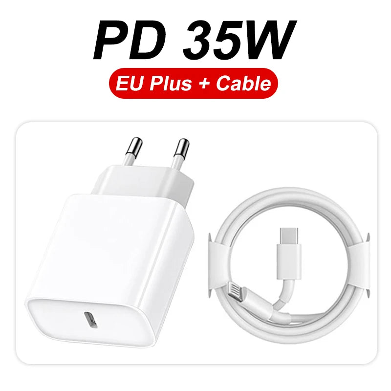 Carregador Original Apple 35W Rápido para iPhone (14, 13, 12, 11 Pro Max, XS, XR, 7, 8 Plus) USB-C com Cabo - Acessórios para Celular