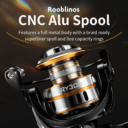 Carretel de Pesca Spinning ROOBLINOS RY - Para Água Salgada e Doce